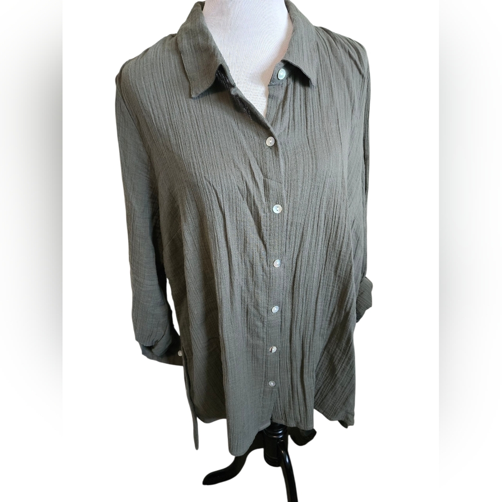 New Direction Cyrvey Olive Green Women's Button-Up Top Size 3X